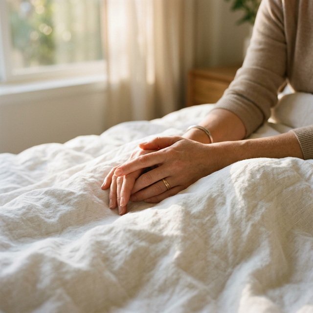 가볍게 배 위에 손을 얹고 깊은 심호흡으로 하루의 긴장을 내려놓는 시간