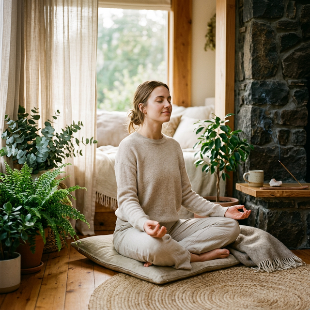 심호흡을 하며 부교감신경을 활성화하는 모습
