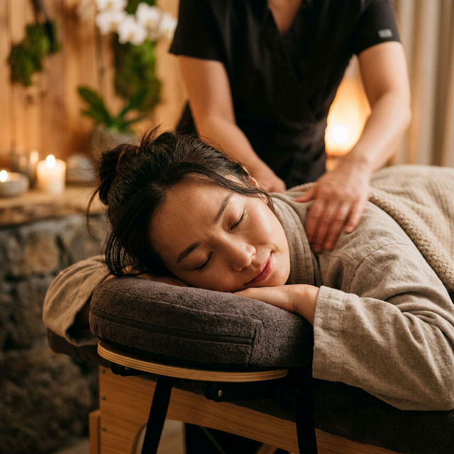 마사지를 받으며 편안하게 이완하는 모습