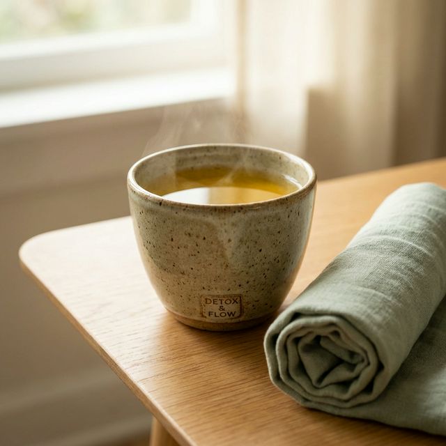 수분과 노폐물 밸런스를 상징하는 따뜻한 허브티와 테라피 타월